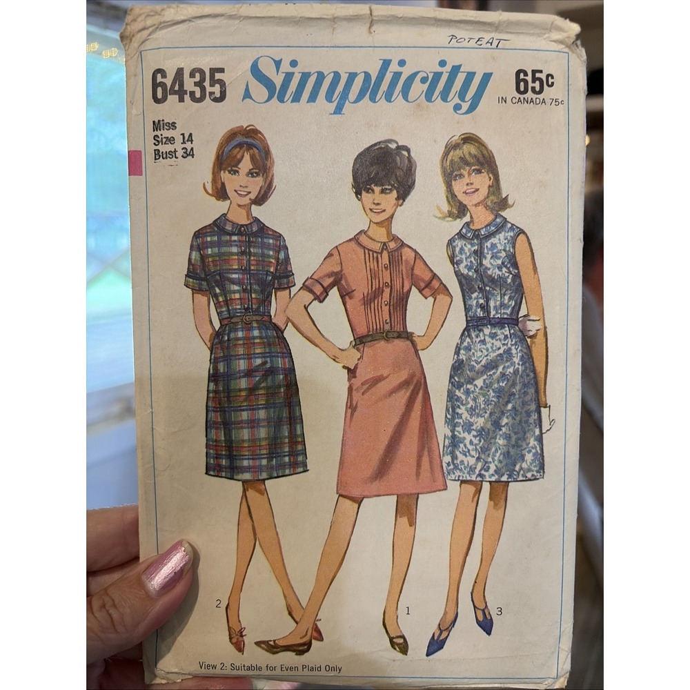 Vintage 1966 Simplicity 6435 Dress Sewing Pattern Size 14 Bust 34 Cut Complete